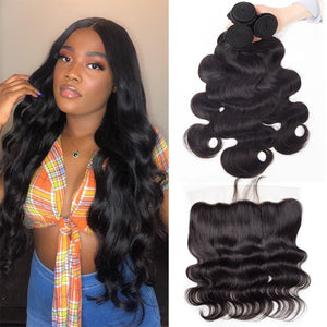 11A Body Wave Brazilian Human Hair 3 Bundles With 13x4 Frontal - AliNybeauty