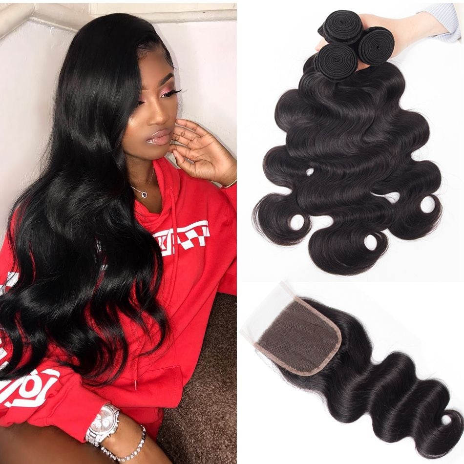 11A Body Wave Brazilian Human Hair 3 Bundles With 4x4 Closure - AliNybeauty