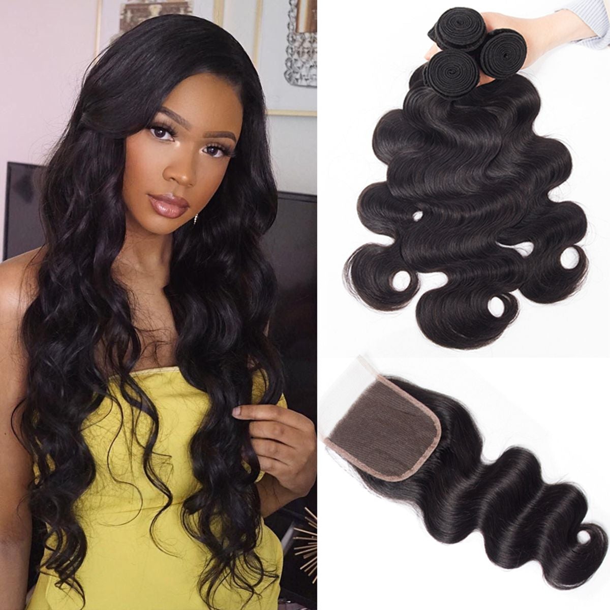 11A Body Wave Brazilian Human Hair 3 Bundles With 5x5 6x6 7x7 Closure - AliNybeauty