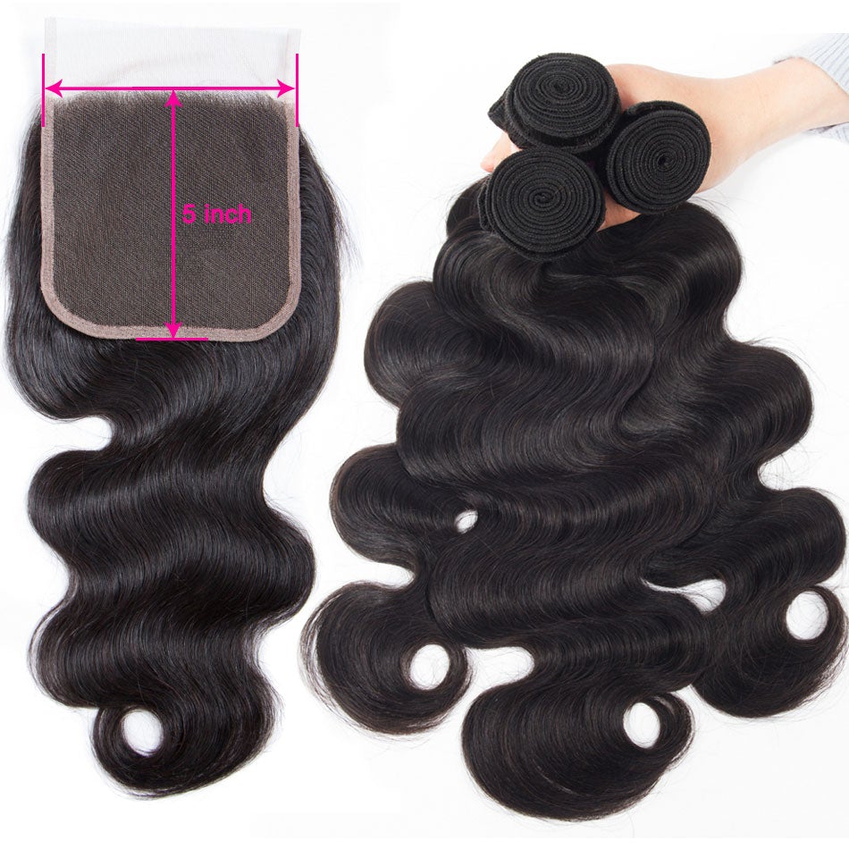 11A Body Wave Brazilian Human Hair 3 Bundles With 5x5 Closure - AliNybeauty