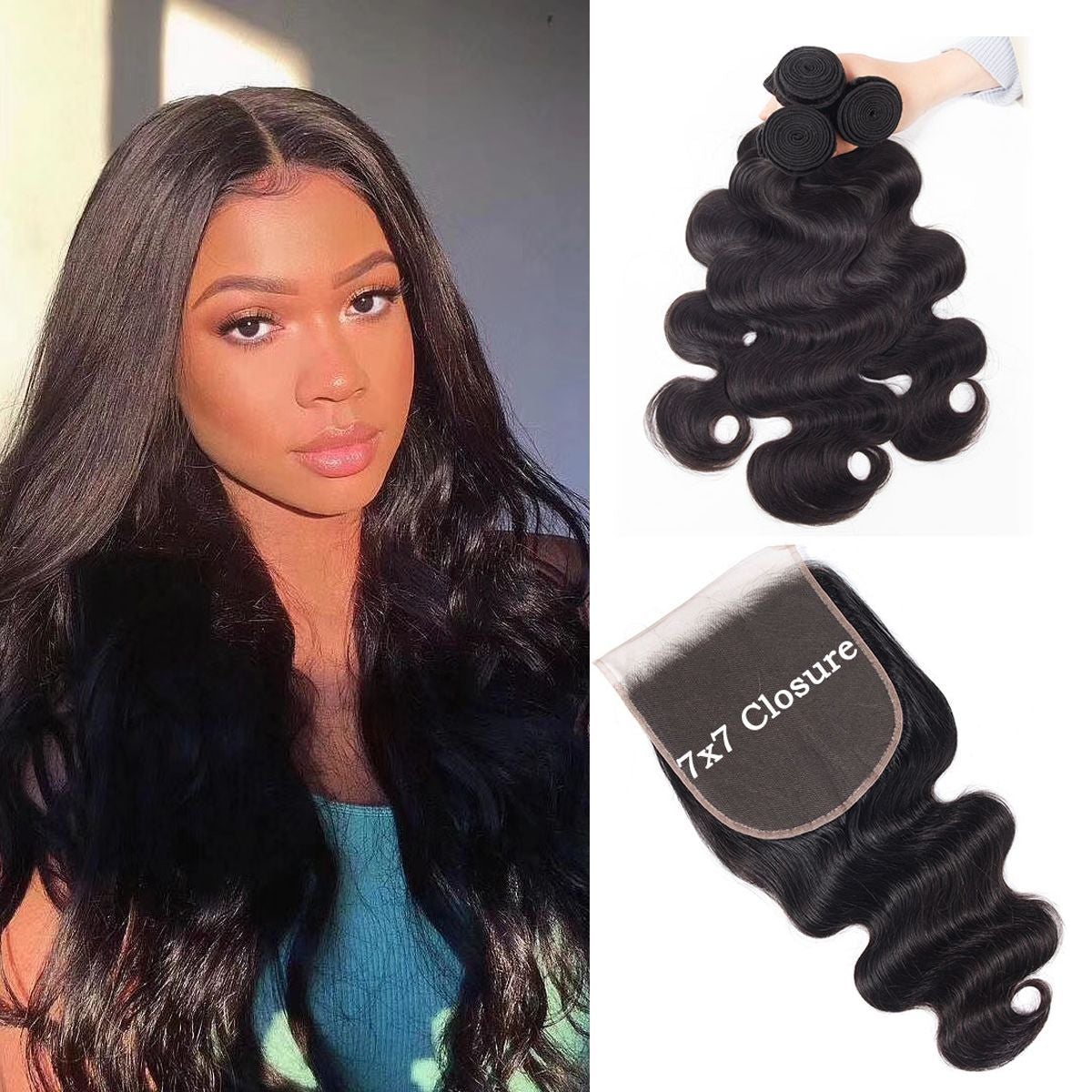 11A Body Wave Brazilian Human Hair 3 Bundles With 7x7 Closure - AliNybeauty