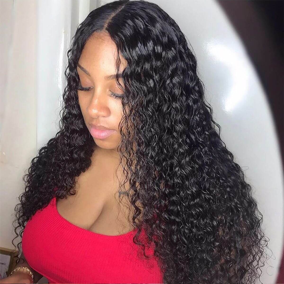 11A Deep Wave Human Hair 180% Density 4x4 Lace Closure Wig - AliNybeauty