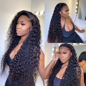 11A Deep Wave Human Hair 4x4 Lace Closure Wig - AliNybeauty