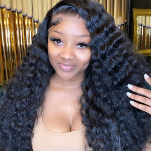 11A Deep Wave Human Hair 4x4 Lace Closure Wig - AliNybeauty