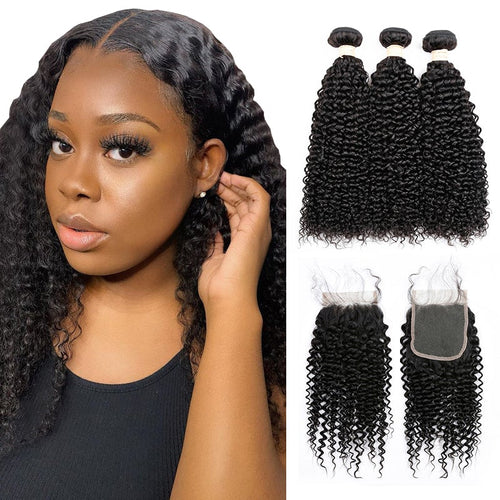 11A Jerry Curly Brazilian Human Hair 3 Bundles With 4x4 Closure - AliNybeauty