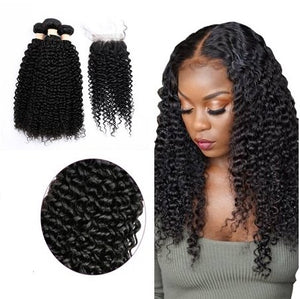11A Jerry Curly Brazilian Human Hair 3 Bundles With 4x4 Closure - AliNybeauty