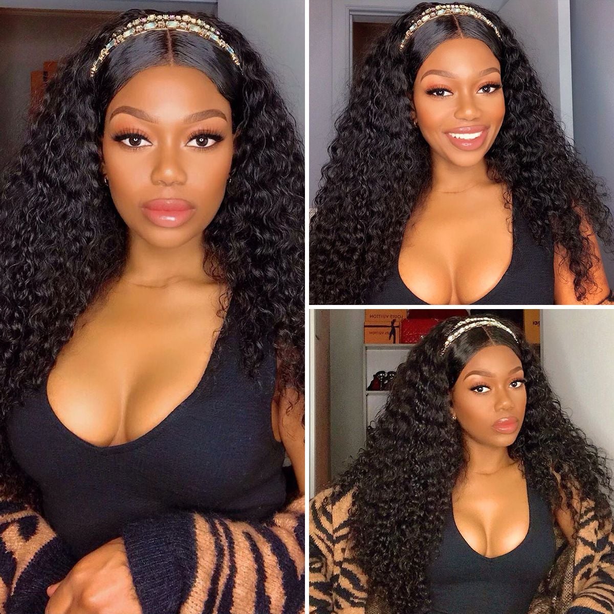 11A Kinky Curly Human Hair 180% Density Headband Wig - AliNybeauty