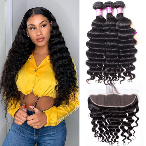 11A Loose Deep Wave Brazilian Human Hair 3 Bundles With 13x4 Frontal - AliNybeauty