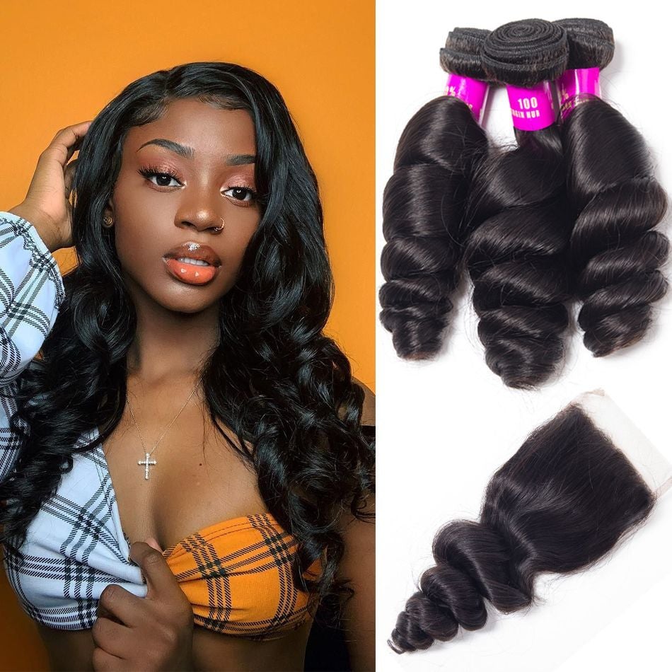 11A Loose Wave Brazilian Human Hair 3 Bundles With 4x4 Closure - AliNybeauty