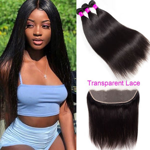 11A Straight Brazilian Human Hair 3 Bundles With 13x4 13x6 Frontal - AliNybeauty