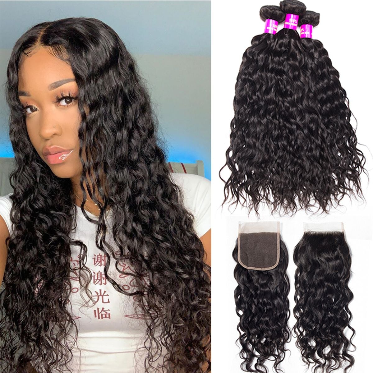 11A Water Wave Brazilian Human Hair 3 Bundles With 4x4 Closure - AliNybeauty