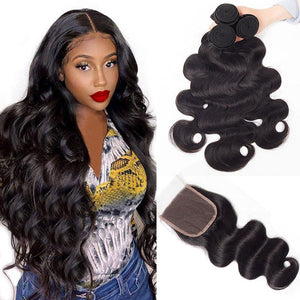 12A Body Wave Brazilian Human Hair 3 Bundles With 4x4 Closure - AliNybeauty