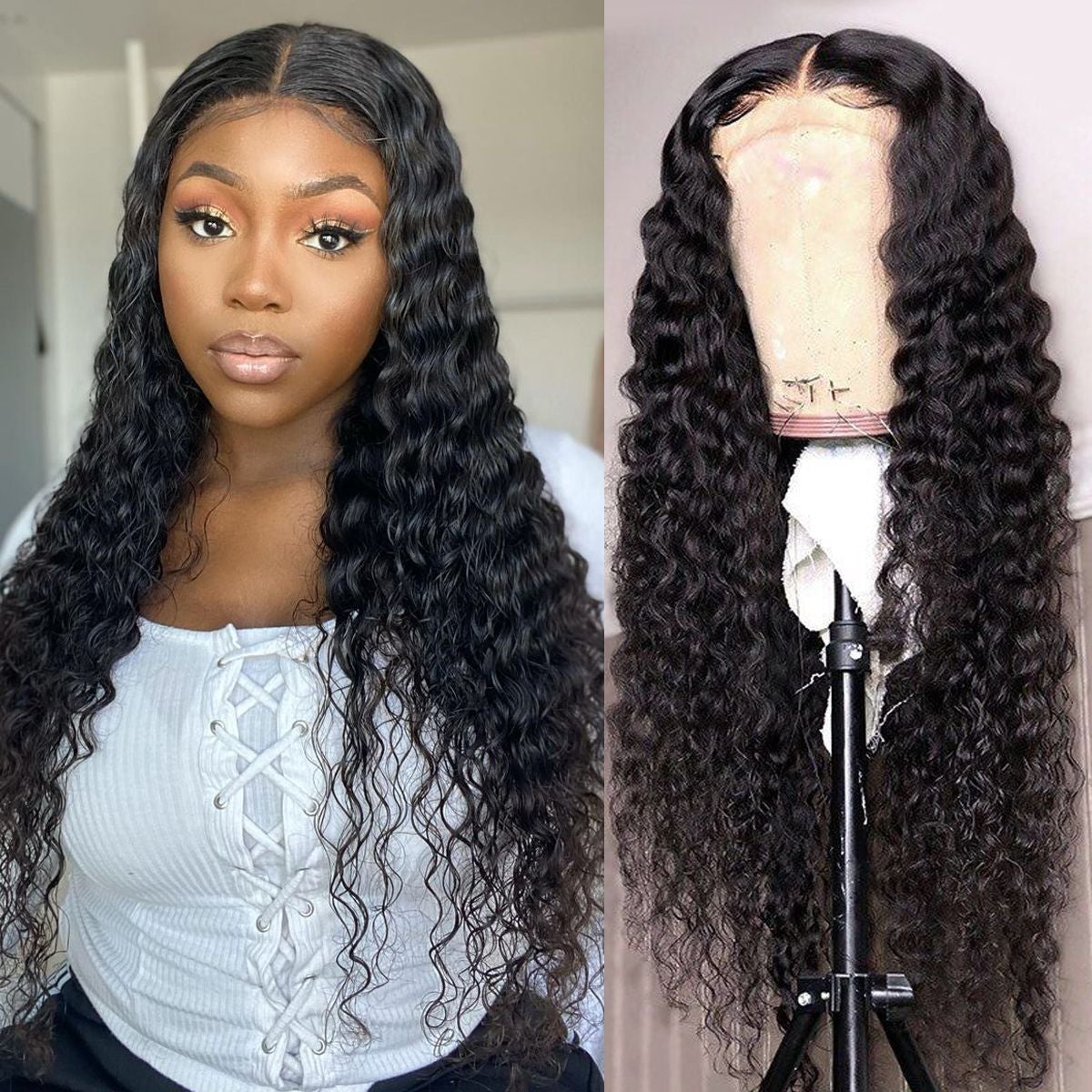 12A Deep Wave Human Hair 180% Density 13x4 Lace Front Wig - AliNybeauty