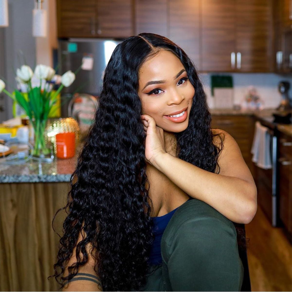 12A Deep Wave Human Hair 4x4 Lace Closure Wig - AliNybeauty
