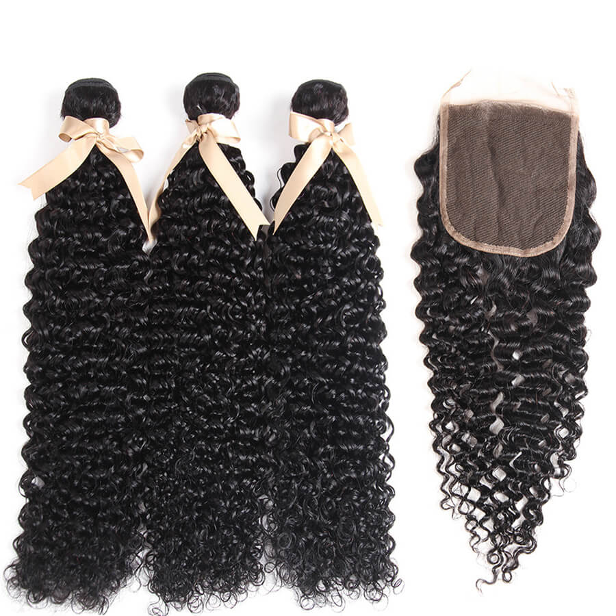 3PCS Brazilian Hair Bundles with Lace Closure