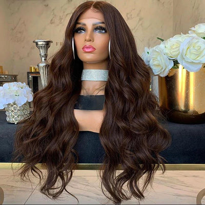 #4 Brown Body Wave Virgin Brazilian Human Hair 13x4 Lace Front Wig - AliNybeauty