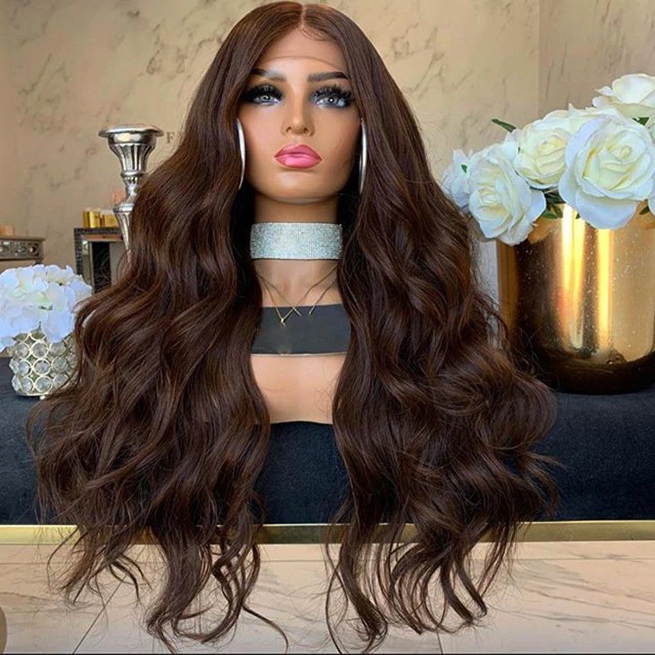 #4 Brown Body Wave Virgin Brazilian Human Hair 13x4 Lace Front Wig - AliNybeauty