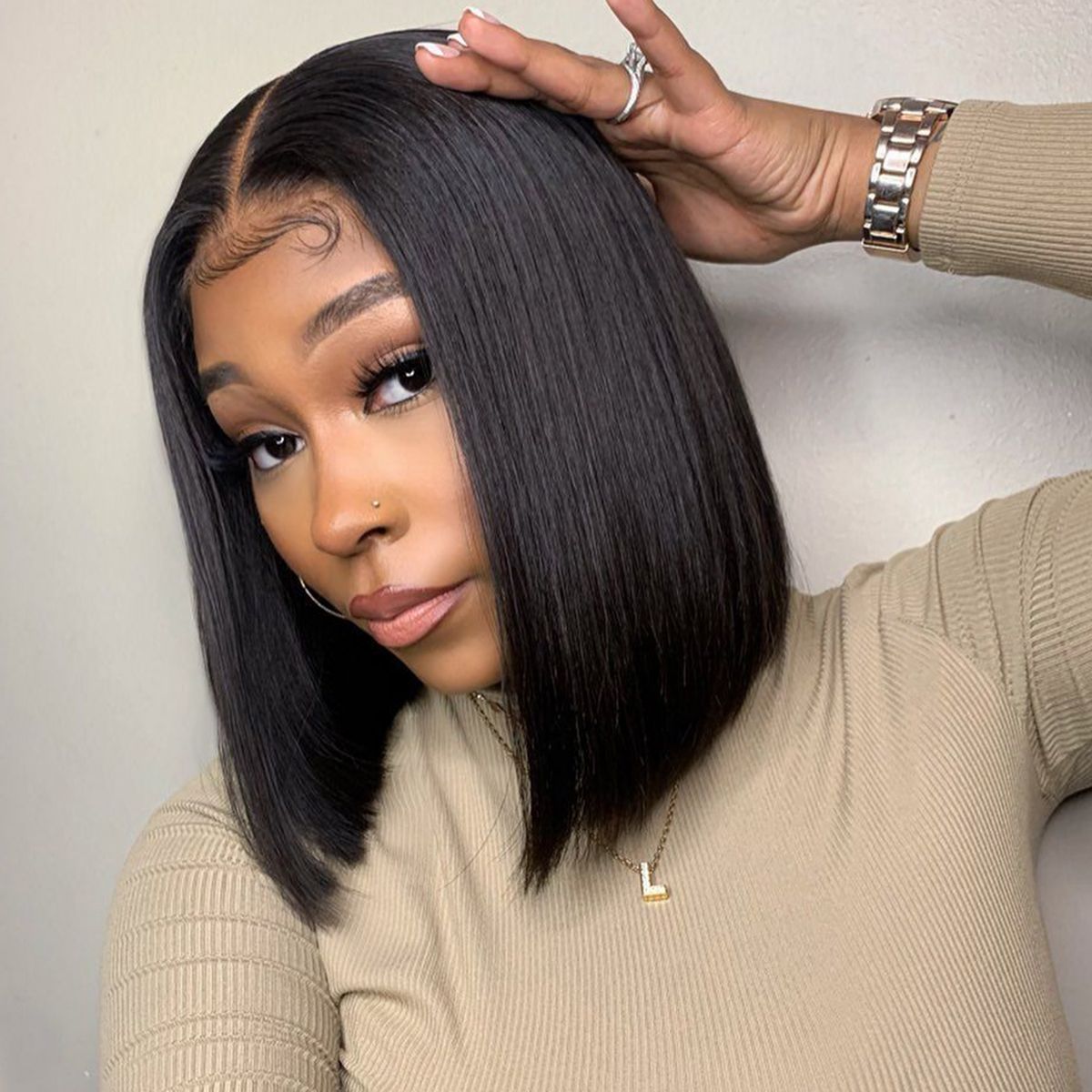 Straight Human Hair 13×4 Lace Front Short Bob Wigs