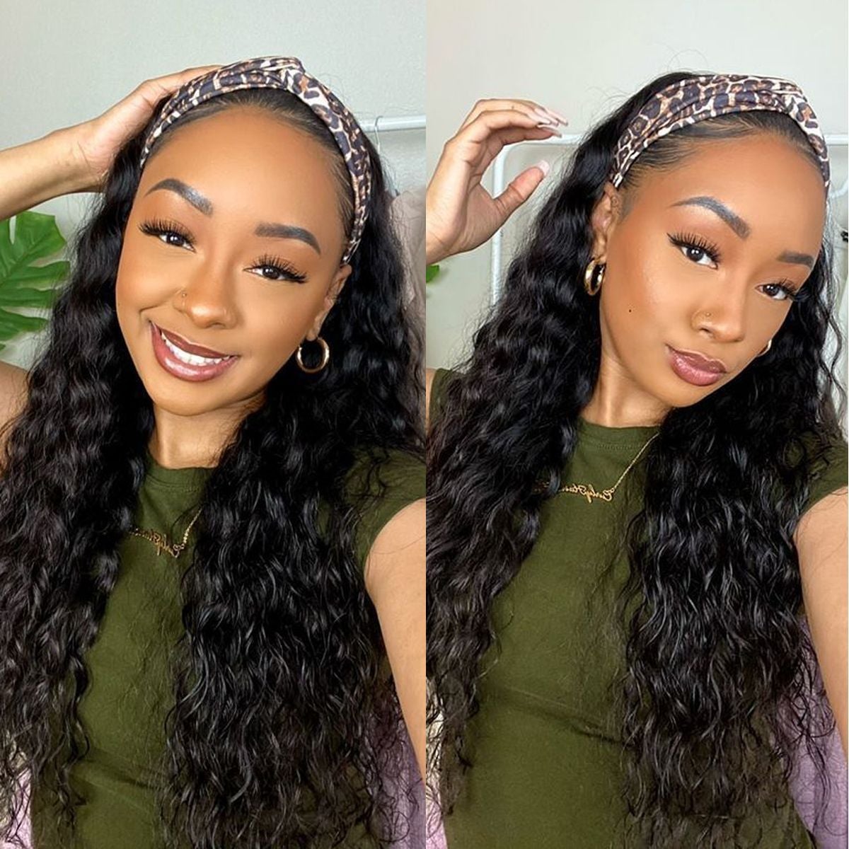 AliNybeauty 11A Water Wave Brazialian Human Hair Headband Wig