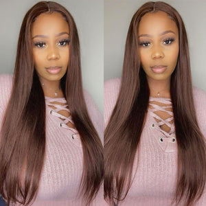 AliNybeauty #4 Brown Straight Brazilian Human Hair 13x4 Lace Front Wig
