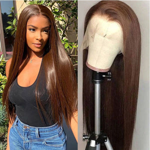 AliNybeauty #4 Brown Straight Brazilian Human Hair 13x4 Lace Front Wig