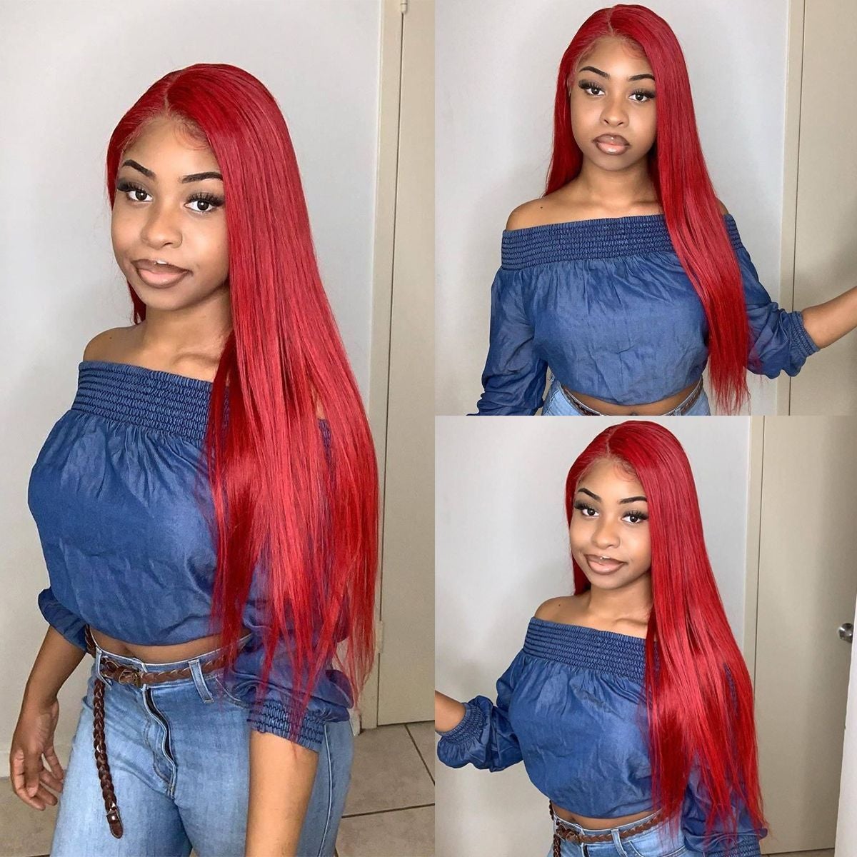 AliNybeauty Red# Straight Remy Brazilian Human Hair 13x4 Lace Front Wig