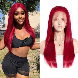 AliNybeauty Red# Straight Remy Brazilian Human Hair 13x4 Lace Front Wig